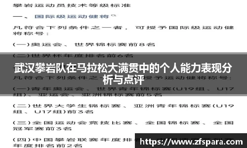 武汉攀岩队在马拉松大满贯中的个人能力表现分析与点评